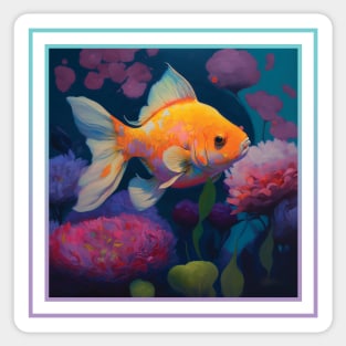 Suspicious Goldfish Vibrant Tropical Flower Digital Oil Painting Portrait Sticker